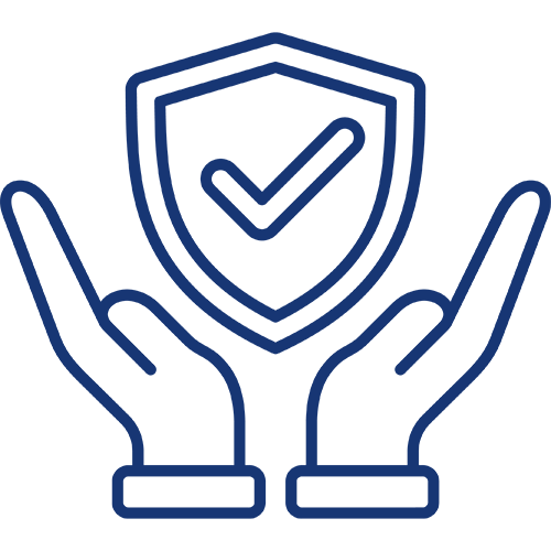 Two hands holding a shield with a checkmark inside, symbolisng Certix's proven experience in height safety systems