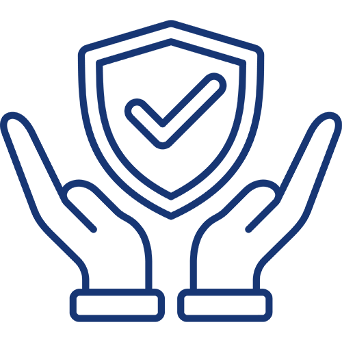 Outline of two hands holding a shield with a checkmark inside, indicating that all Certifix installers are height safety qualified professionals.