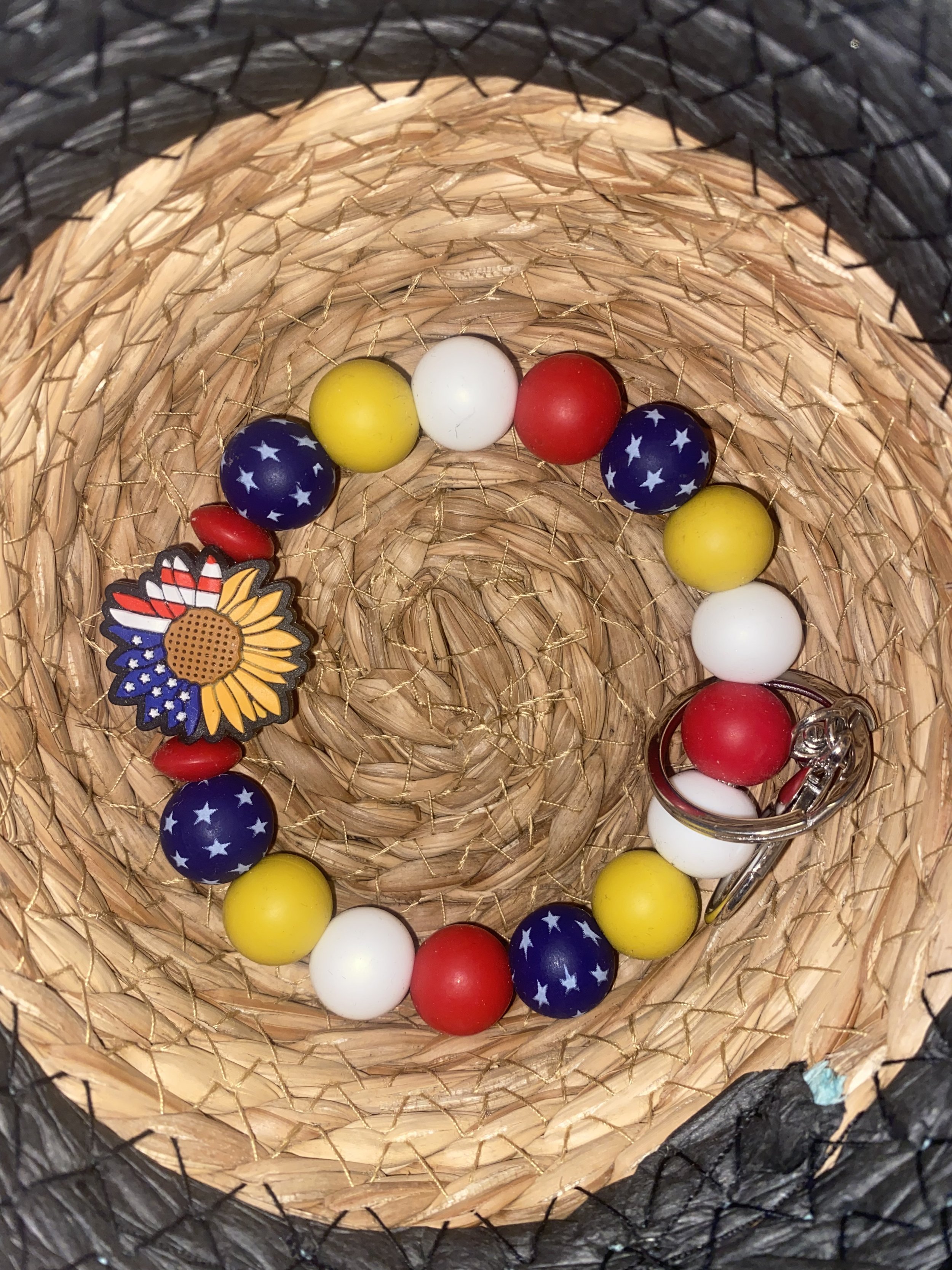 Patriotic sunflower wristlet keychain