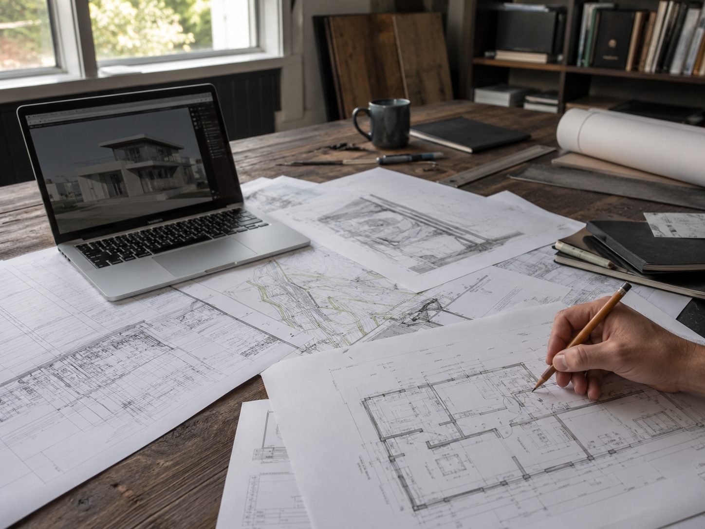 Architect drafting custom home floor plans