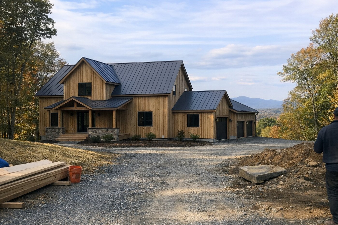 Modern farmhouse-style home on a sloped Hudson Valley lot