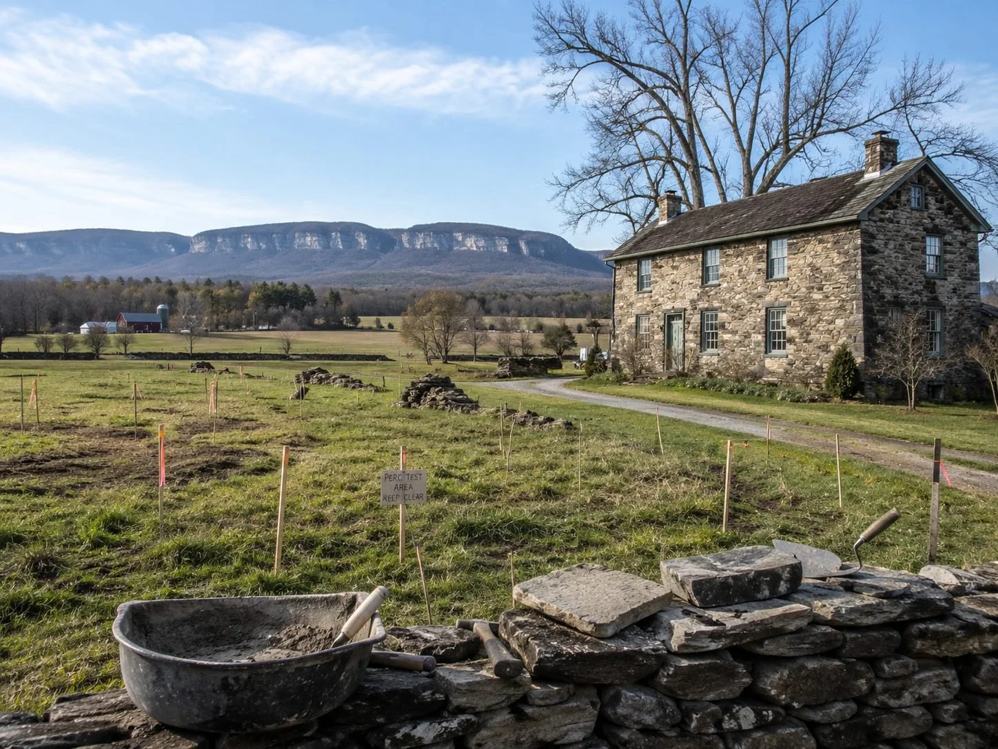 Stone farmhouse site planning Shawangunk Ridge