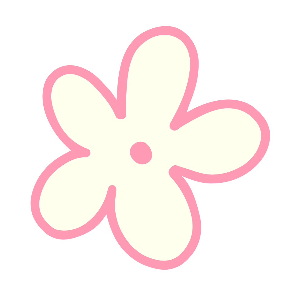 Simple illustration of a four-petaled flower with a pink outline and a pink center on a black background.