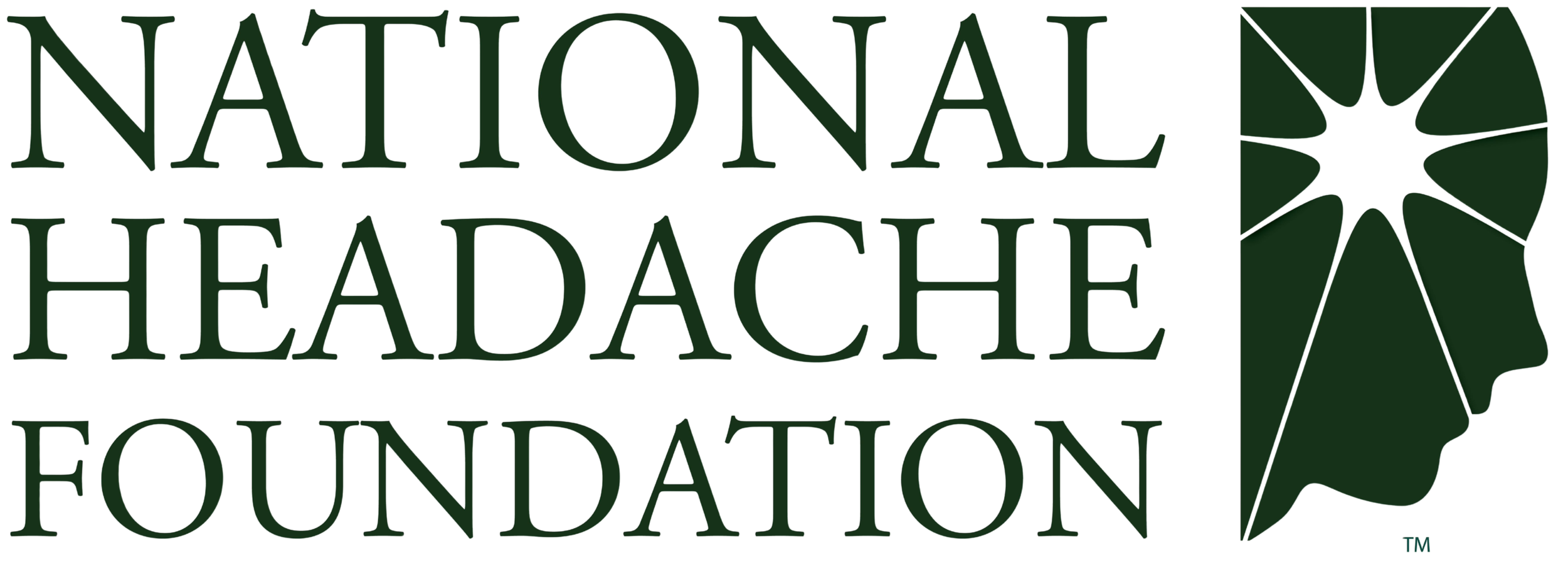 Logo for the National Headache Foundation featuring green text and a stylized green map of the United States.