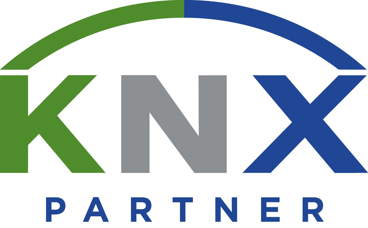 Logos of KNX, with 'KNX' in green, gray, and blue letters, and the word 'PARTNER' below in blue text.