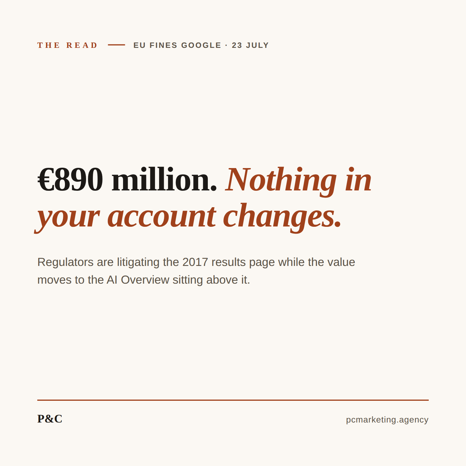 The EU Fined Google 890 Million Euros on 23 July. Nothing in Your Ad Account Changes.