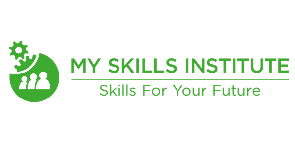 Logo for My Skills Institute featuring a green gear and gear icon, with the tagline 'Skills For Your Future' in green text.