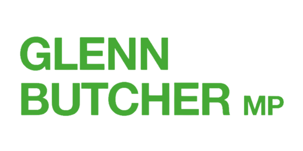 Green and black political campaign logo for Glenn Butcher MP.