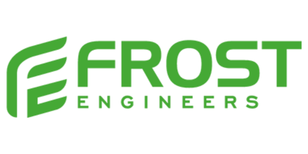 Frost Engineers logo in green with stylized lines and text.