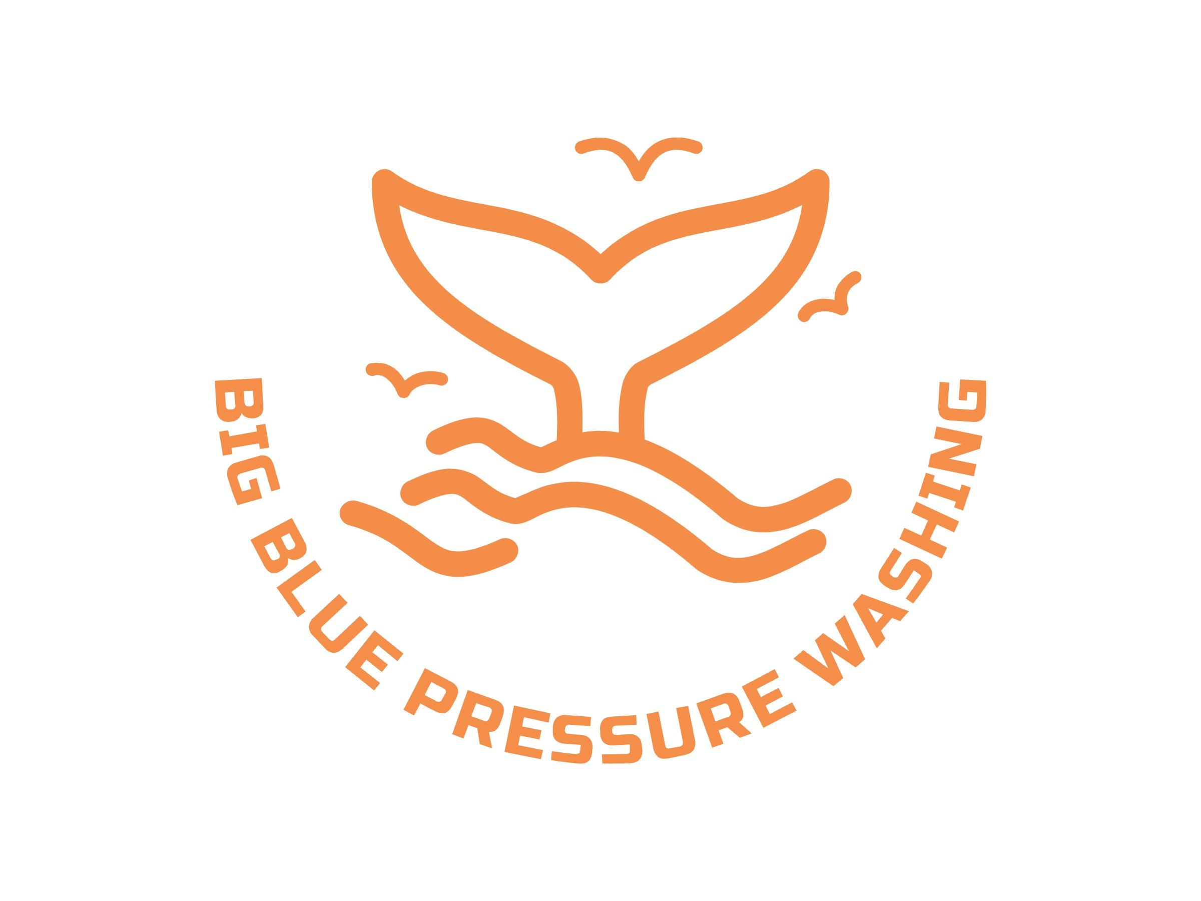 Big Blue Pressure Washing logo with whale tail icon