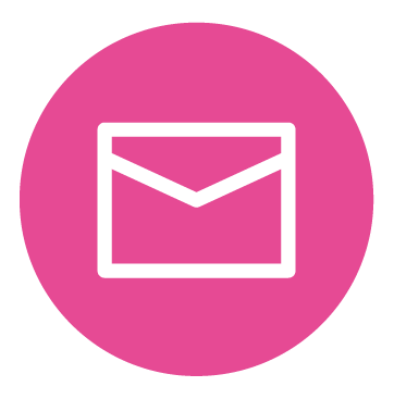 Icon of an envelope inside a pink circle, representing email or messaging.
