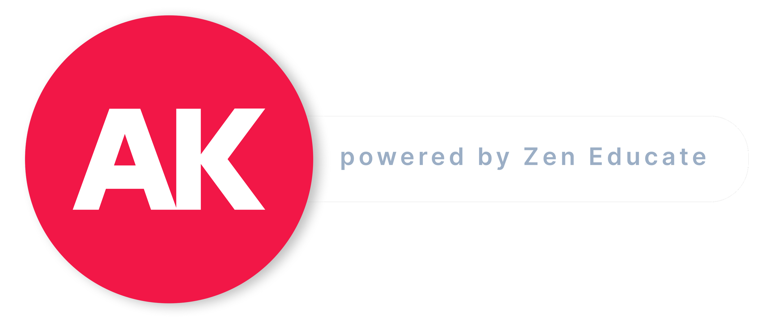 Red circle with white text 'AK' and a white bar with light blue text 'powered by Zen Educate'