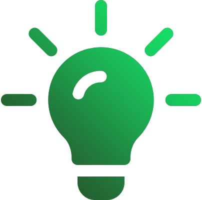 Illustration of a green light bulb with rays emanating from it, symbolizing ideas or innovation.