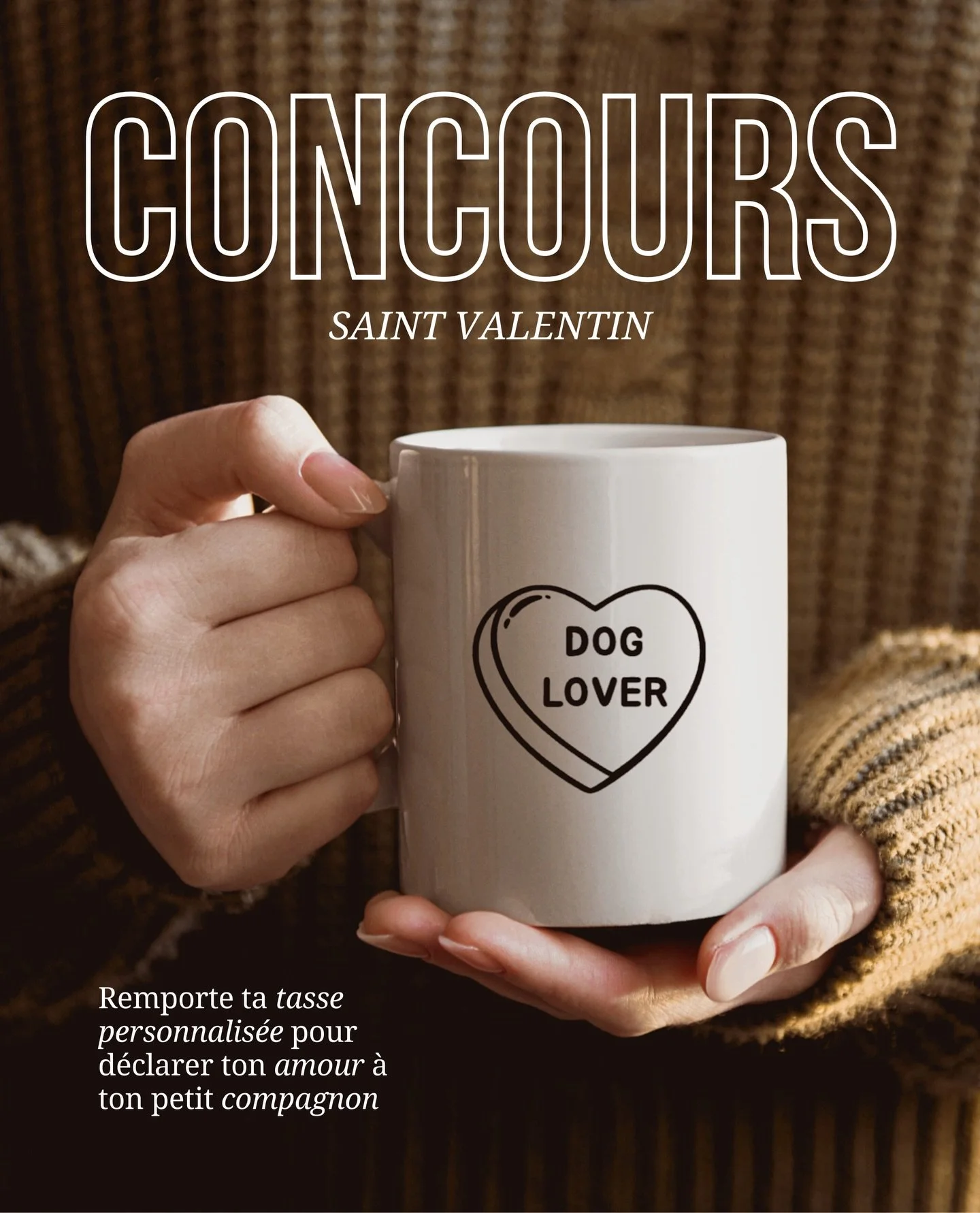 💘🐾 CONCOURS SP&Eacute;CIAL SAINT-VALENTIN 🐾💘

&Agrave; l&rsquo;occasion de la Saint-Valentin, j&rsquo;ai le plaisir de vous faire gagner une tasse personnalis&eacute;e pour d&eacute;clarer votre amour &agrave; votre compagnon &agrave; quatre patt