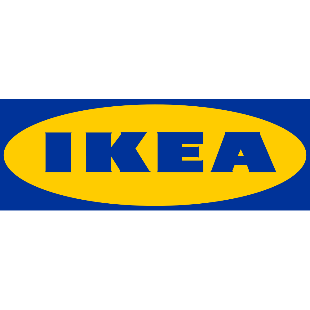 Das Bild zeigt das bekannte IKEA-Logo, bestehend aus einem blauen Hintergrund mit gelbem Oval, in dem der Name 'IKEA' in blauer Schrift geschrieben ist.