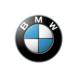 BMW-Logo, kreisförmiges Emblem mit blauen und weißen Segmenten und schwarzen Rand, mit den Buchstaben B, M und W