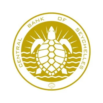 Das Emblem der Central Bank of Seychelles mit einer Schildkröte in der Mitte, umgeben von Wellen und Text