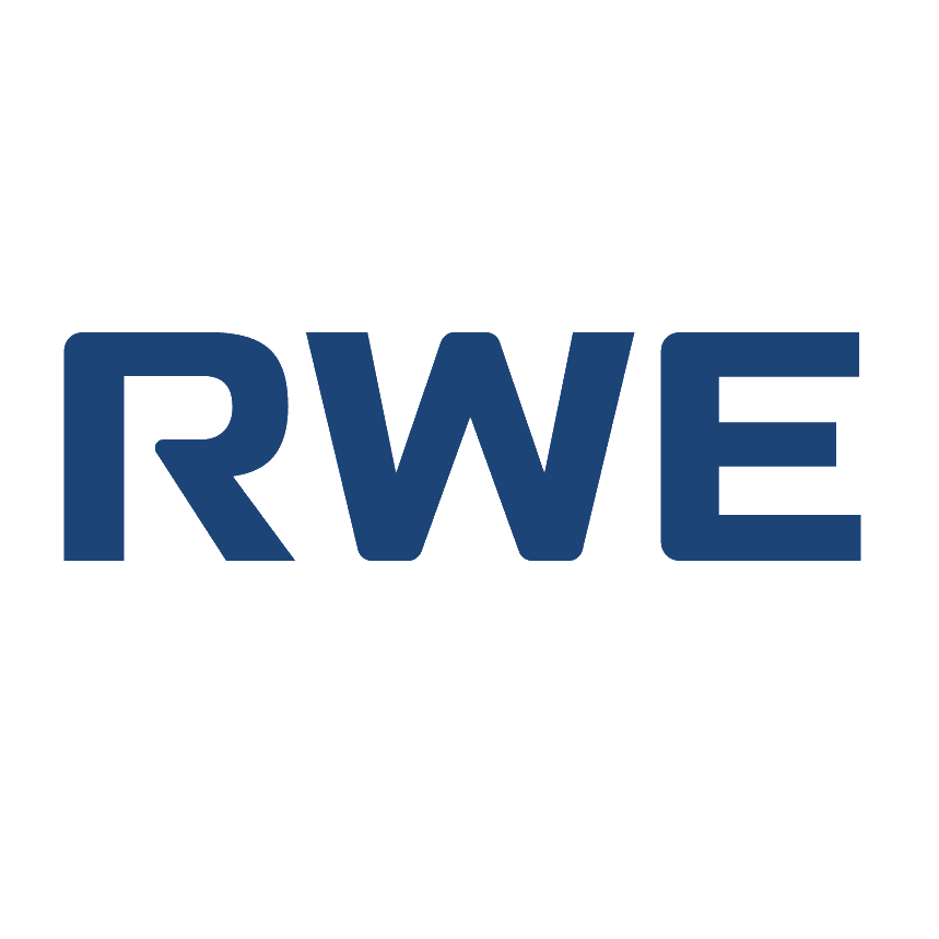 Das Logo der Deutschen Telekom mit der Bezeichnung "RWE" in blauer Schrift auf schwarzem Hintergrund.
