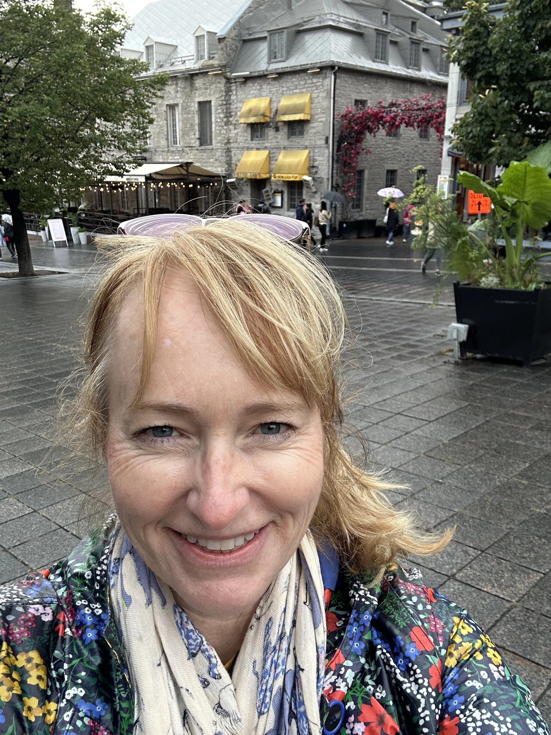 Leila in the rain in Montreal