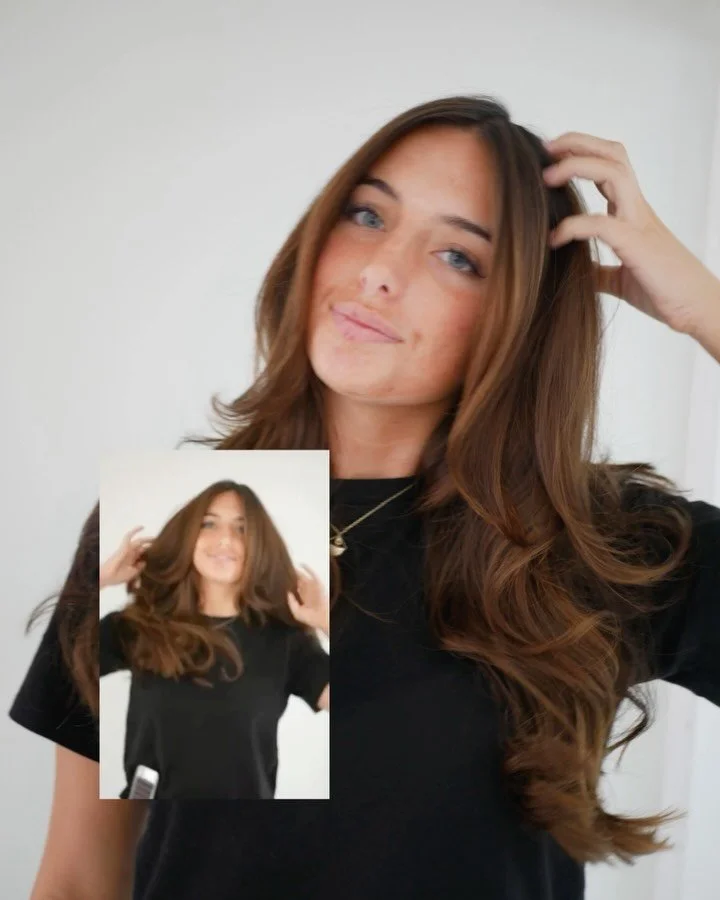 That effortless, bouncy &rsquo;90s finish: layers, movement, and just the right amount of volume. Cut and blowout by @ashton_peacherosehair 🤎