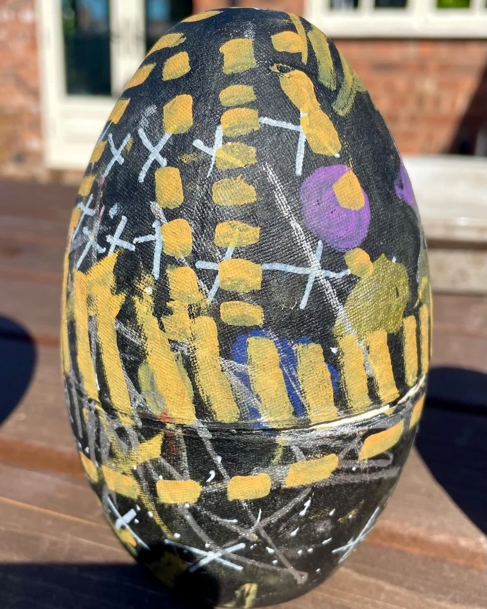 Two rather fine eggs decorated by two artistic five year olds today, plus some evidence of creative residue! Was rather impressed by this creative bunch that came to the Easter workshop.