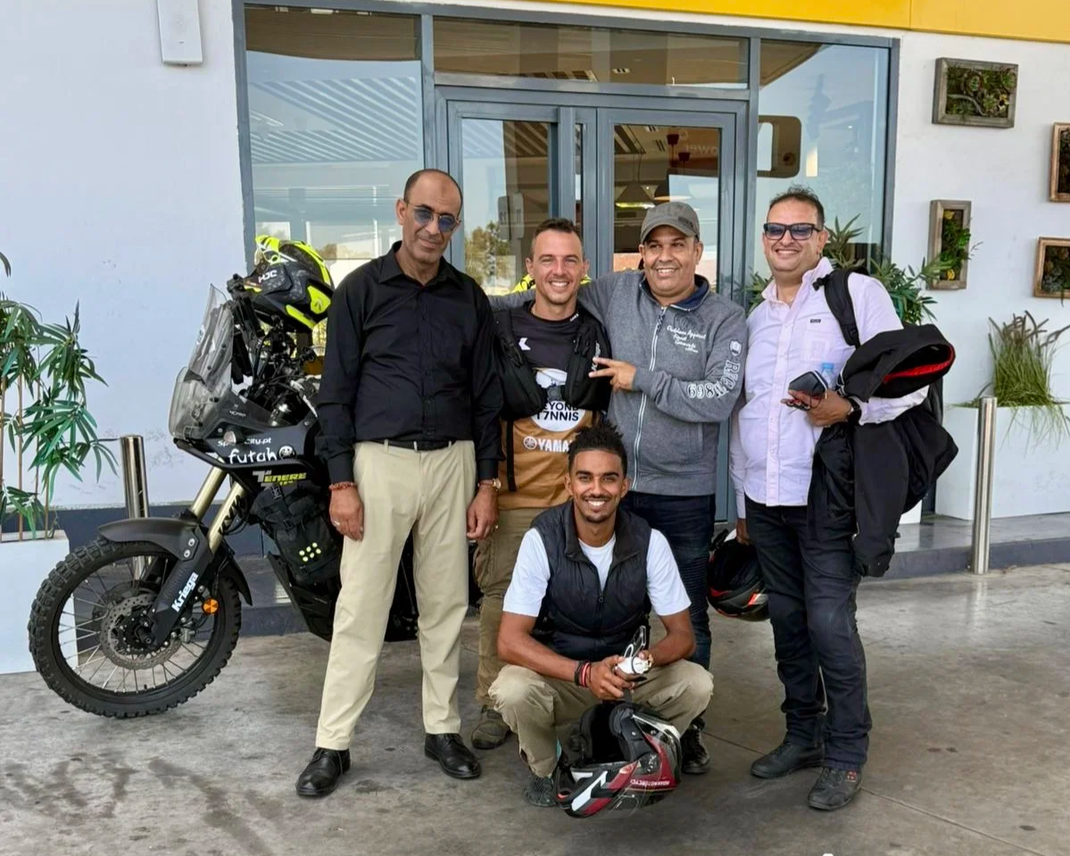 João Beltrão founder of Beyond T7nnis with Finders Motorcycle Club Casablanca