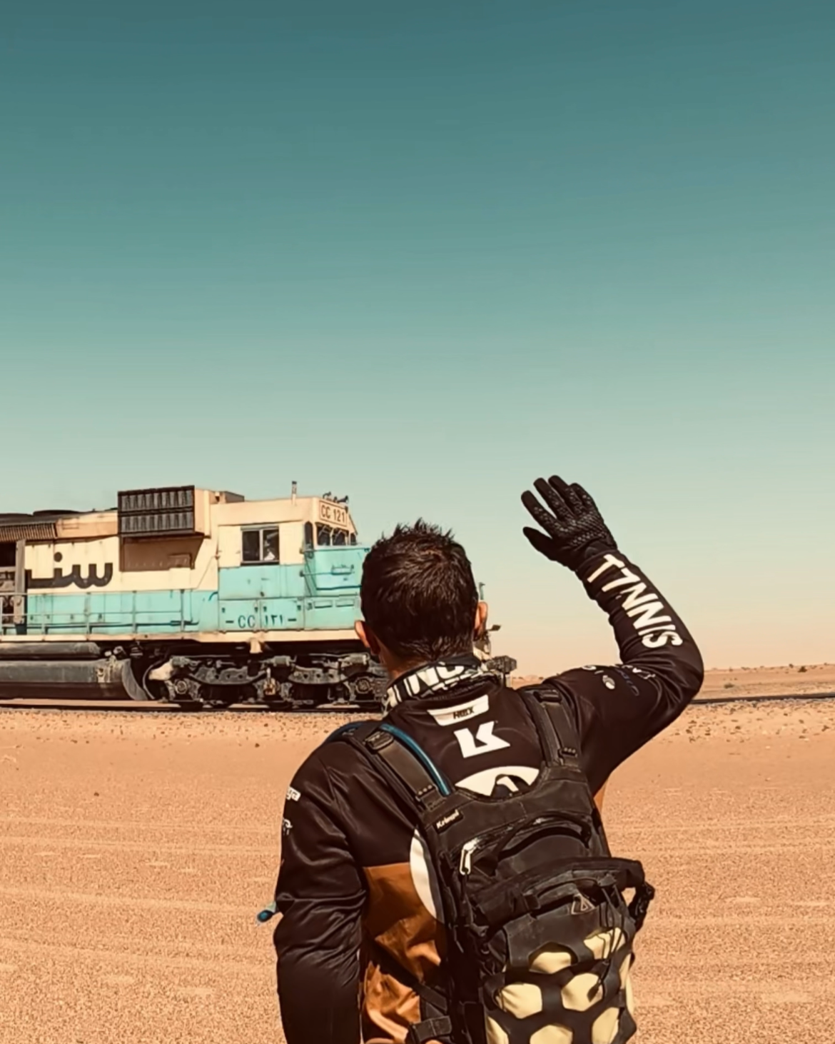 João Beltrão founder of Beyond T7nnis with the Iron Ore train in Mauritania
