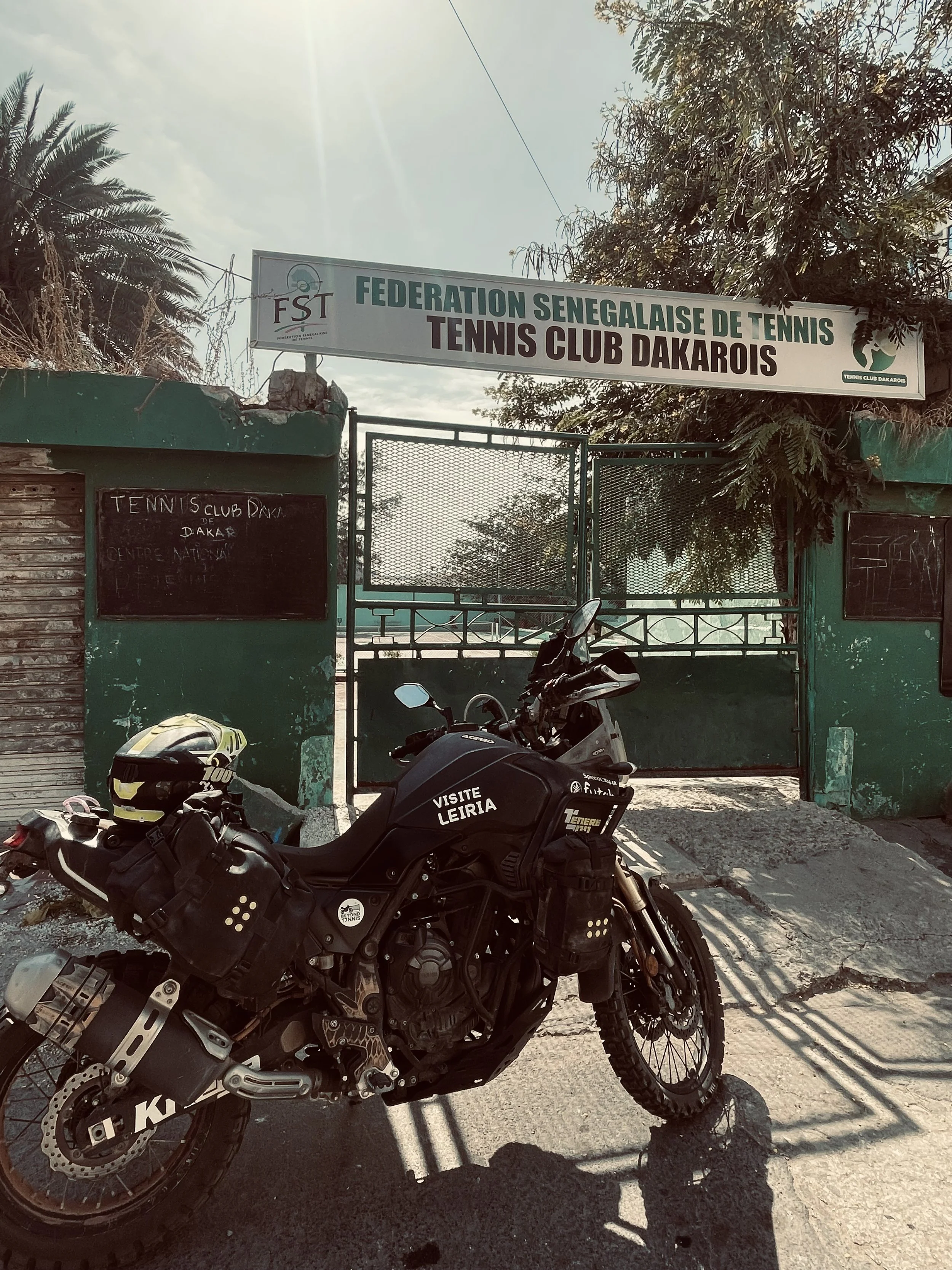 Yamaha Ténére 700 motorcycle with Kriega luggage at federation senegalaise de tennis, dakarois, Senegal, during Beyond T7nnis mission
