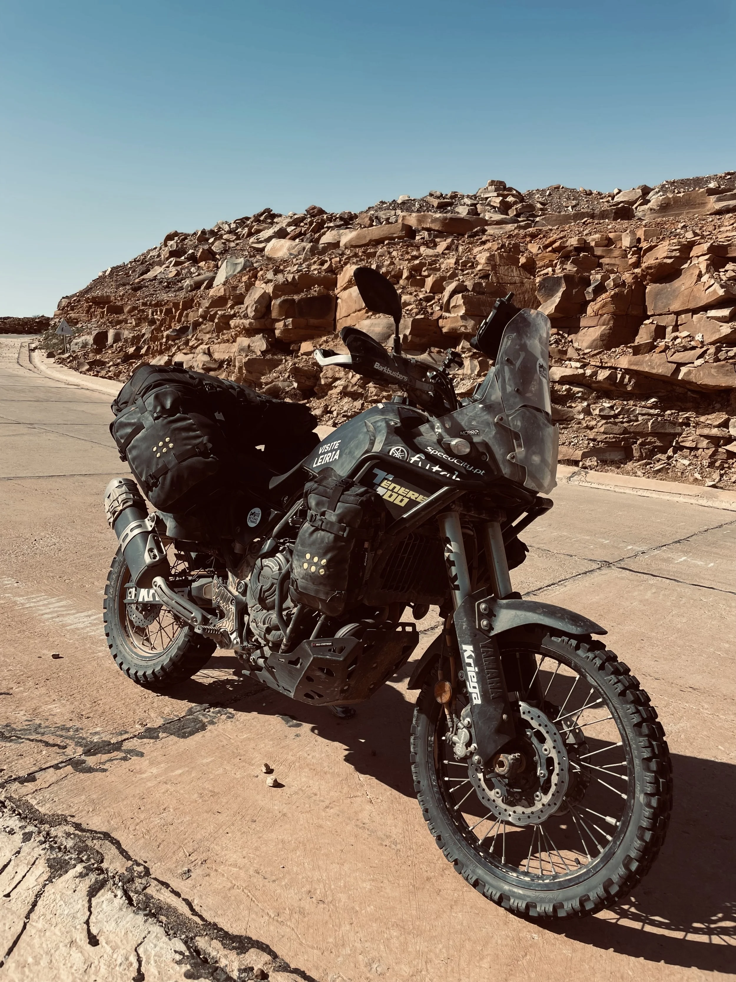 Yamaha Ténére 700 motorcycle with kriega luggage in Mauritania during Beyond T7nnis mission