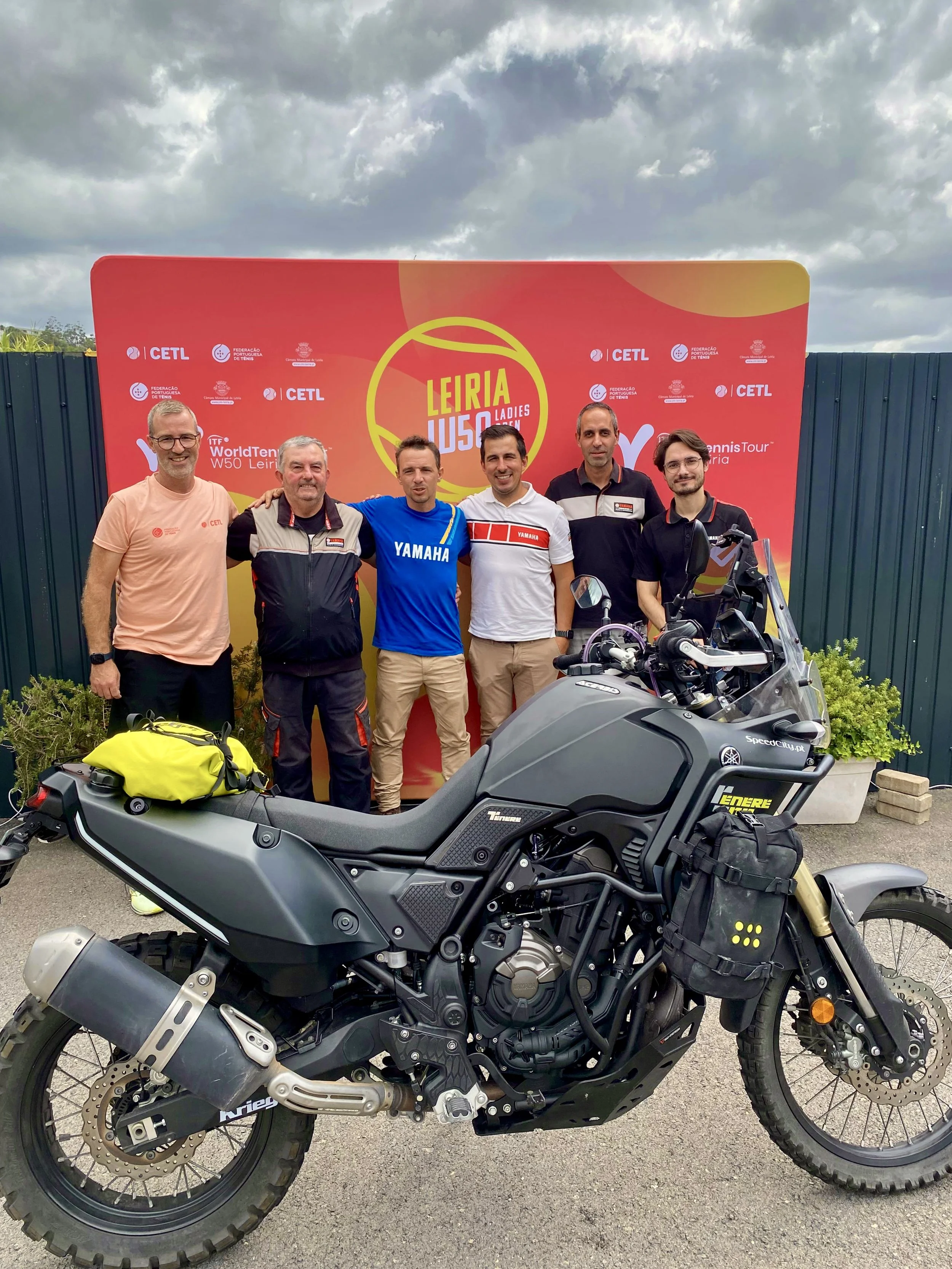 Yamaha Tenéré 700 motorcycle with GYTR rear fuel tanks. João Beltrão from Beyond T7nnis with Speedcity staff and Gonçalo Jacinto during Leiria W50 ladies open in CETL