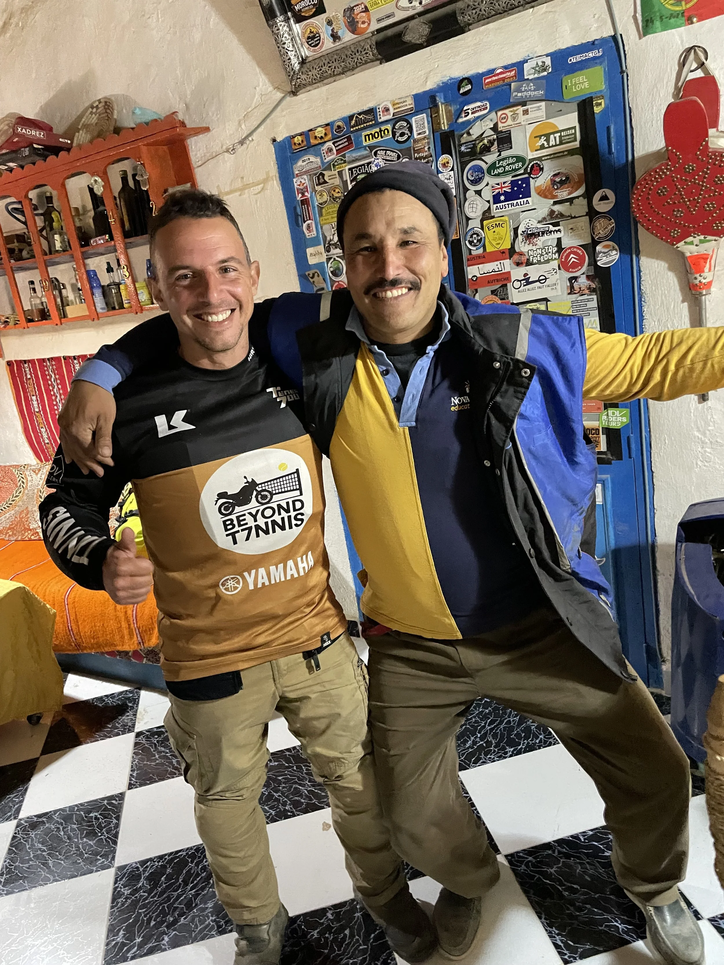 João Beltrão founder of Beyond T7nnis with Gasolinas in Auberge Ibrahim Agoudal Morocco