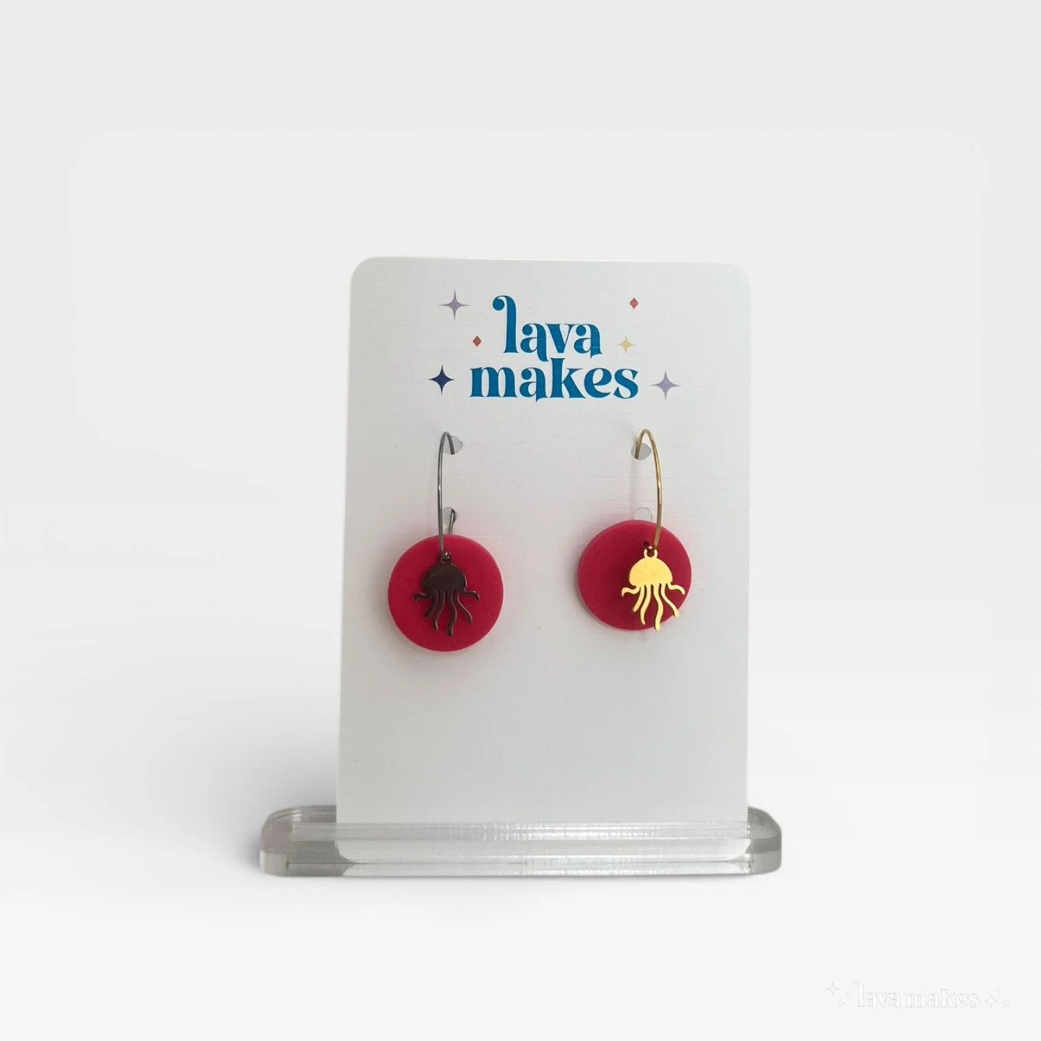 Jellyfish and Coral Circular Hoop Earrings in Grapefruit