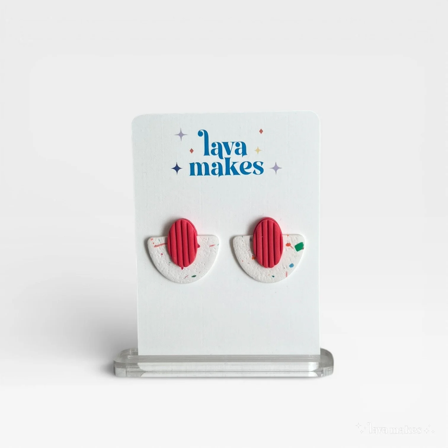 Soft Geo Semi Circle Oval Studs Textured Hot Pink & White with Confetti