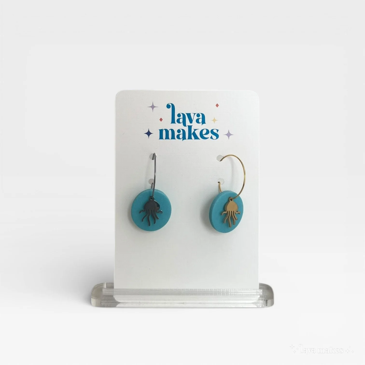 Jellyfish and Coral Circular Hoop Earrings in Deep Sky Blue