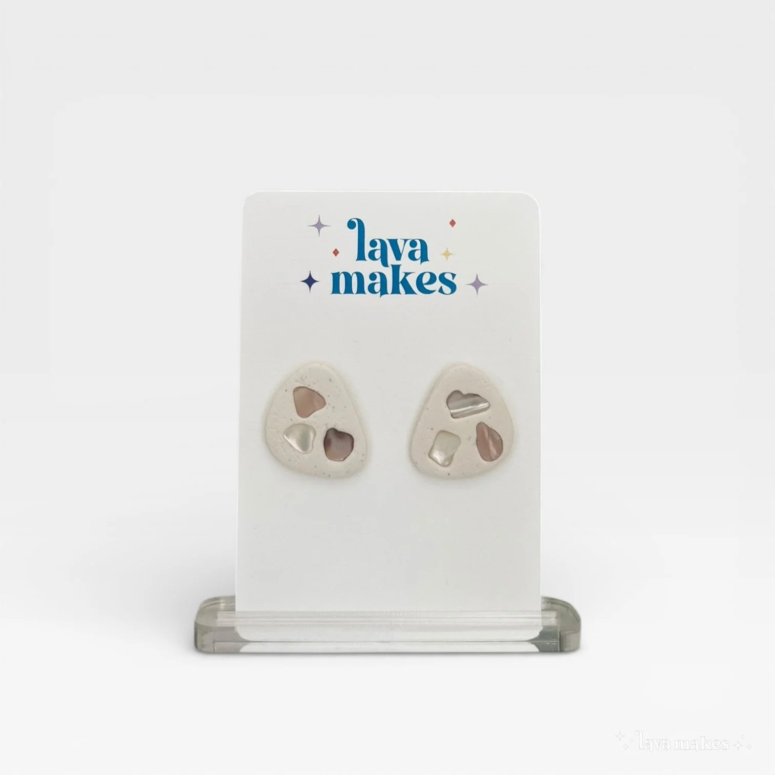 Abstract Shaped Stone Texture Studs with Shell Pieces