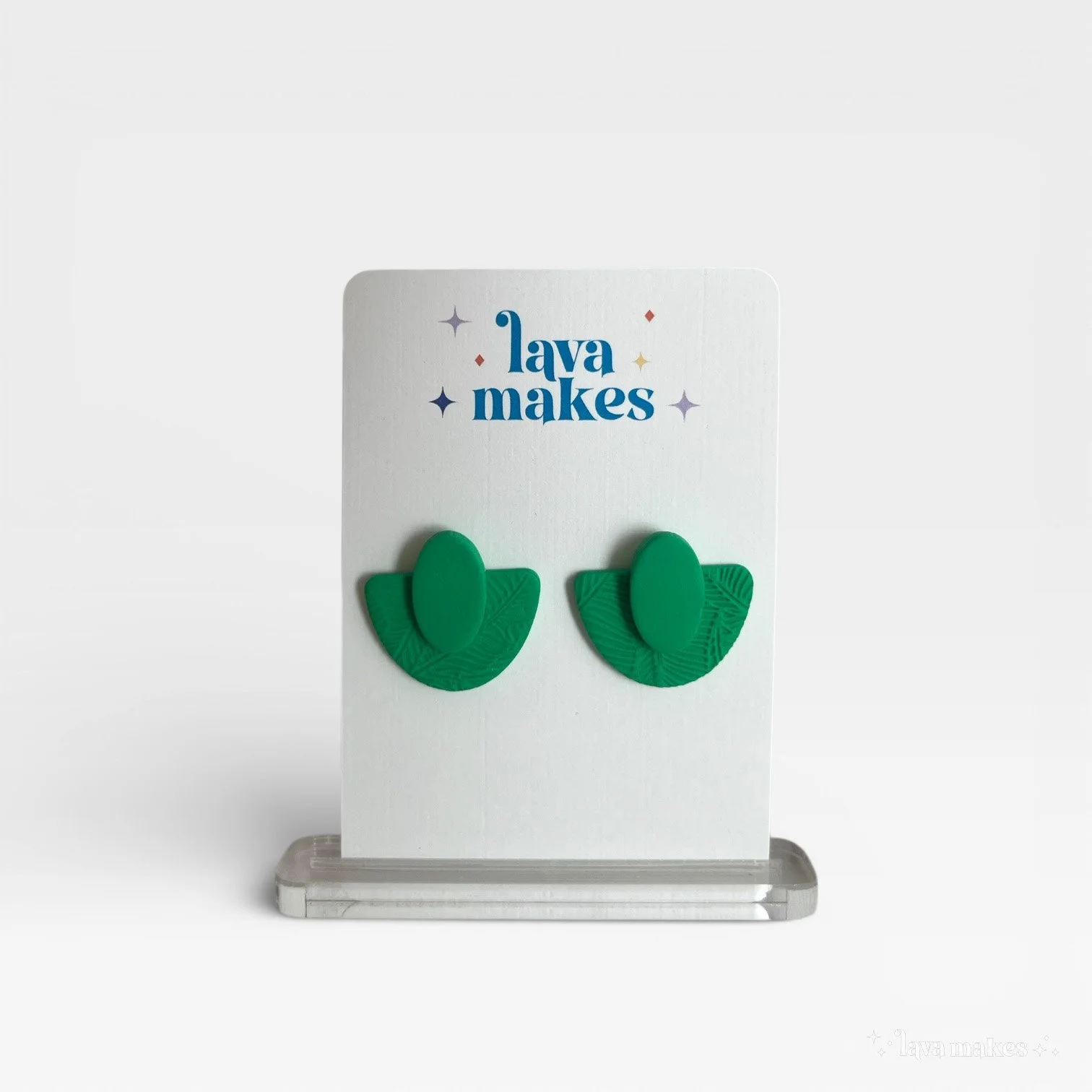 Soft Geo Semi Circle Oval Studs Textured in Forest Green