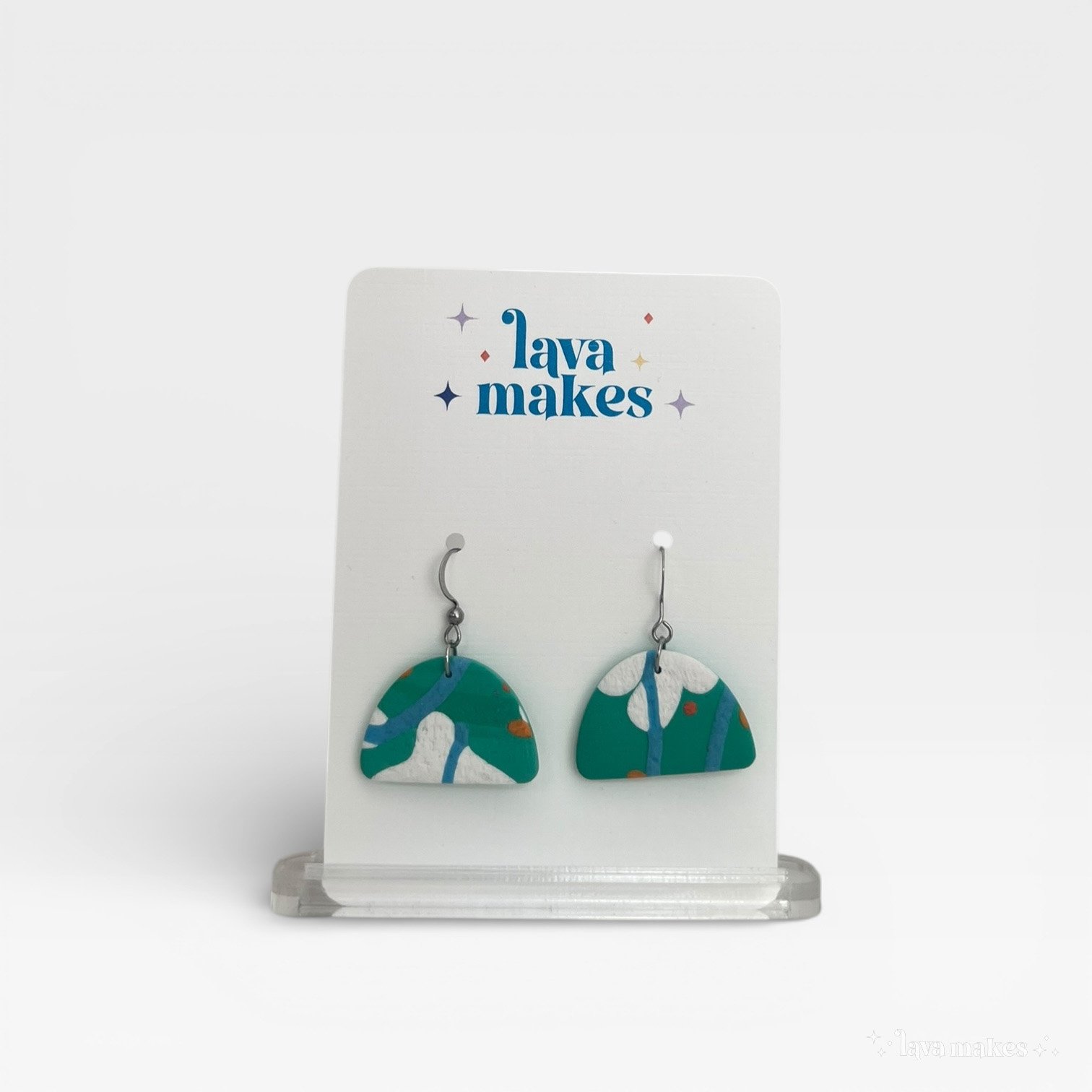 Semi Circle Abstract Print Lagoon White