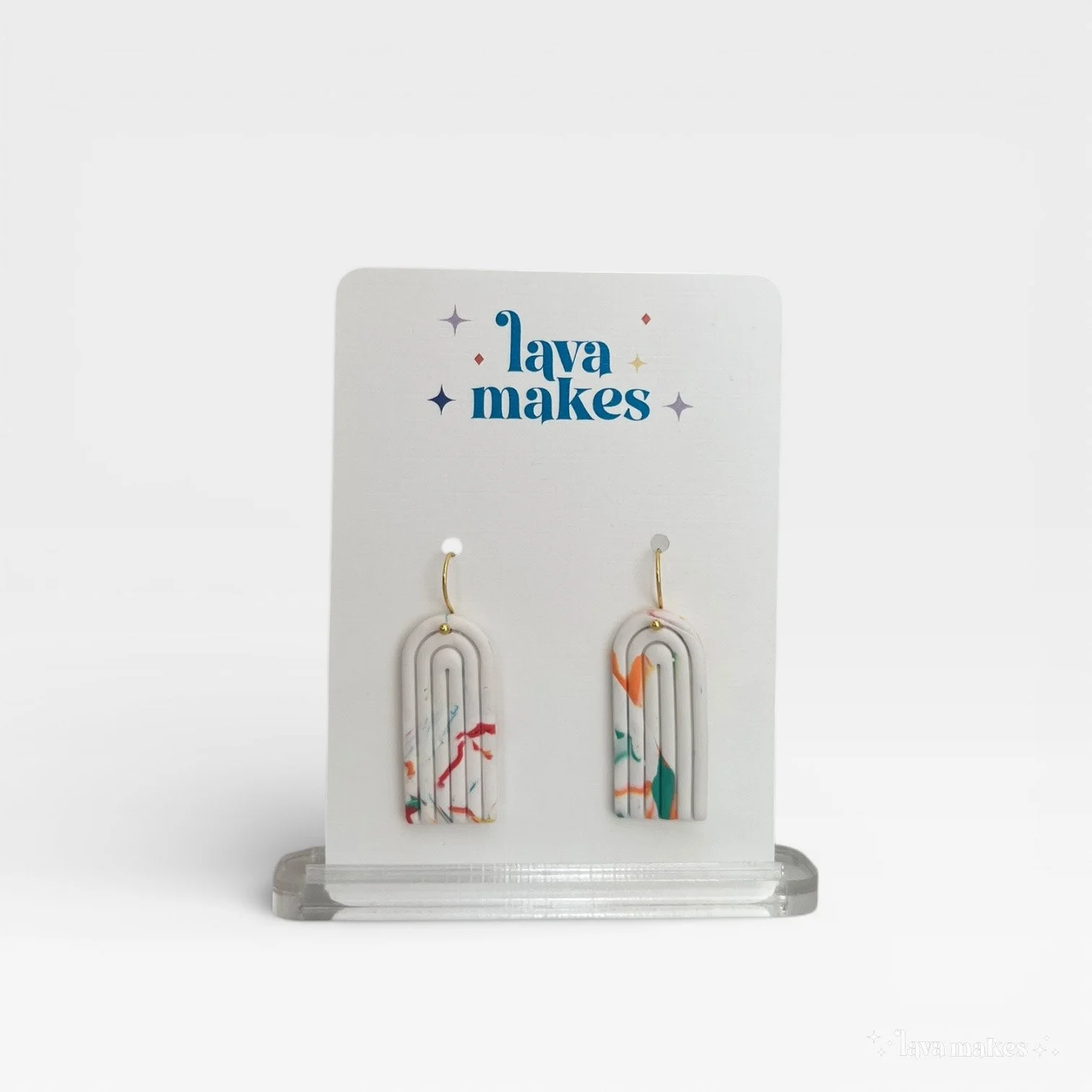 Long Rainbow Arch Dangles in Abstract Colours