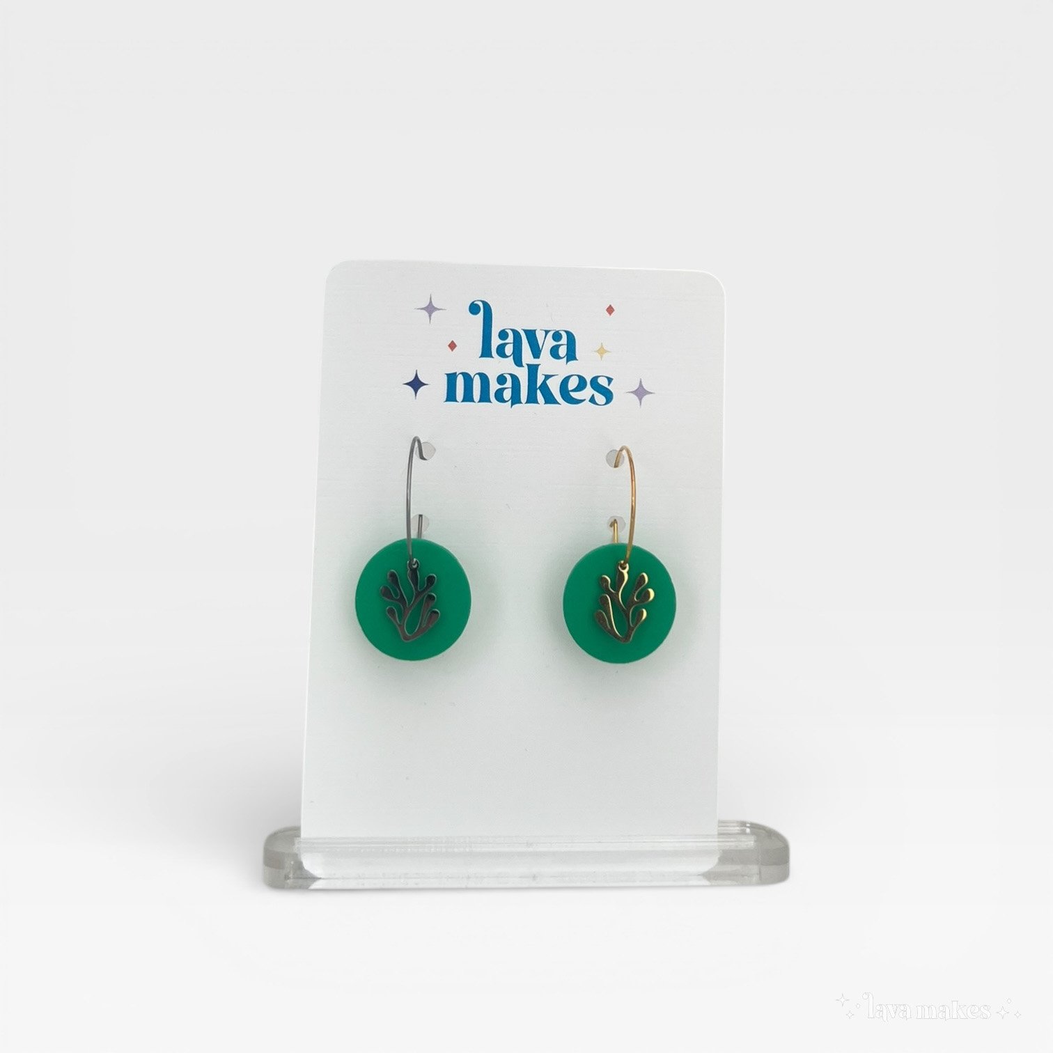 Jellyfish and Coral Circular Hoop Earrings in Forest