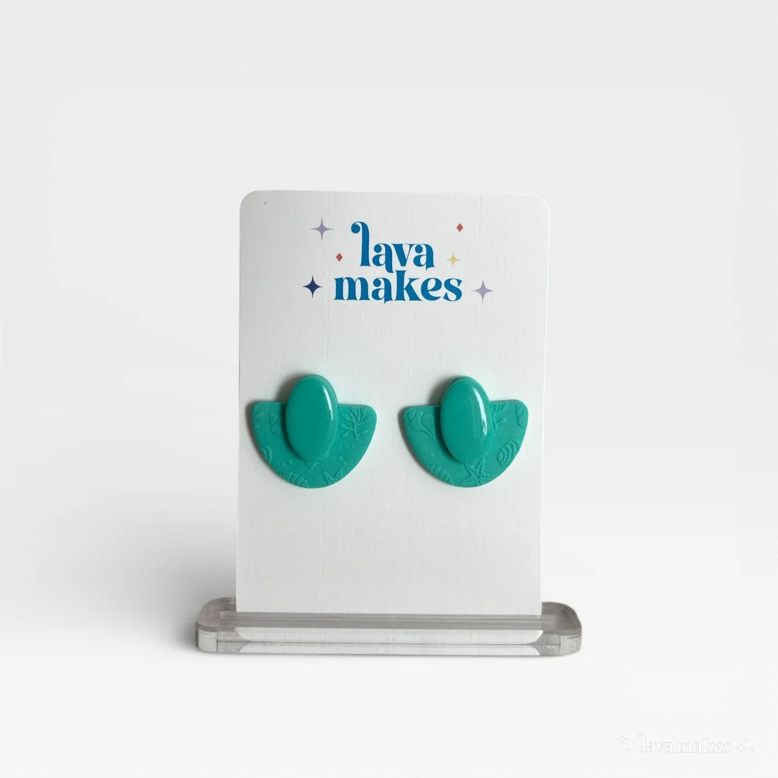 Soft Geo Semi Circle Oval Studs Textured in Lagoon