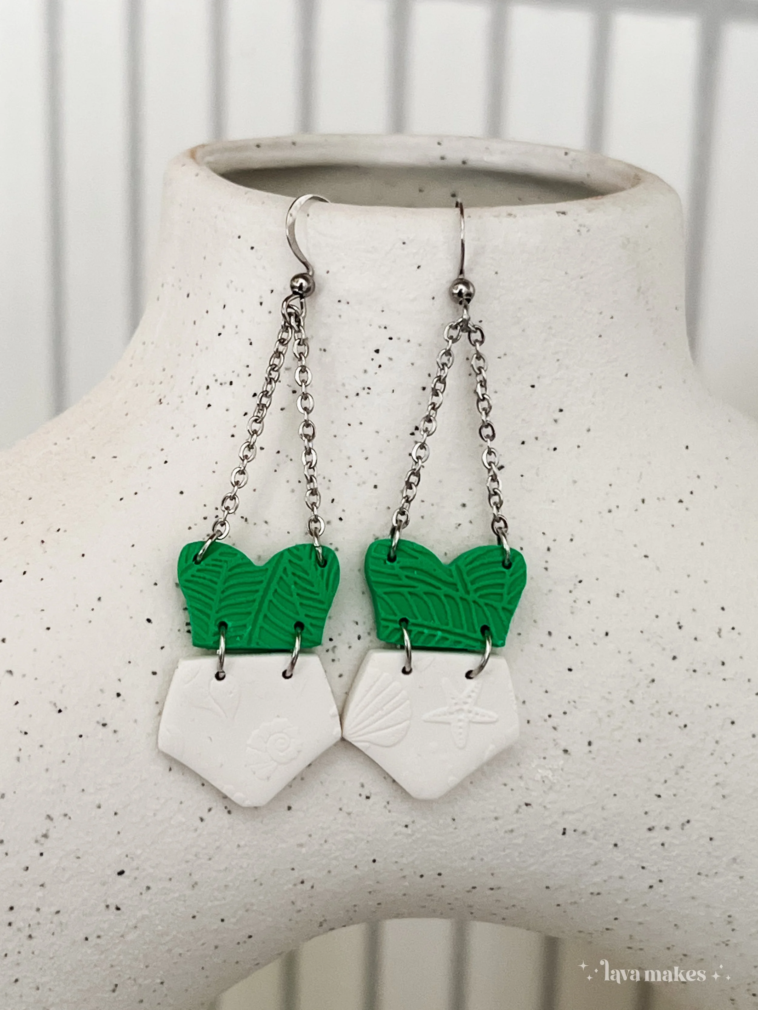 Lava-Makes-Polymer-Clay-Earrings-Bathing-Suit-Dangle-Earrings-Textured-Print-Green-White-2.5.jpg