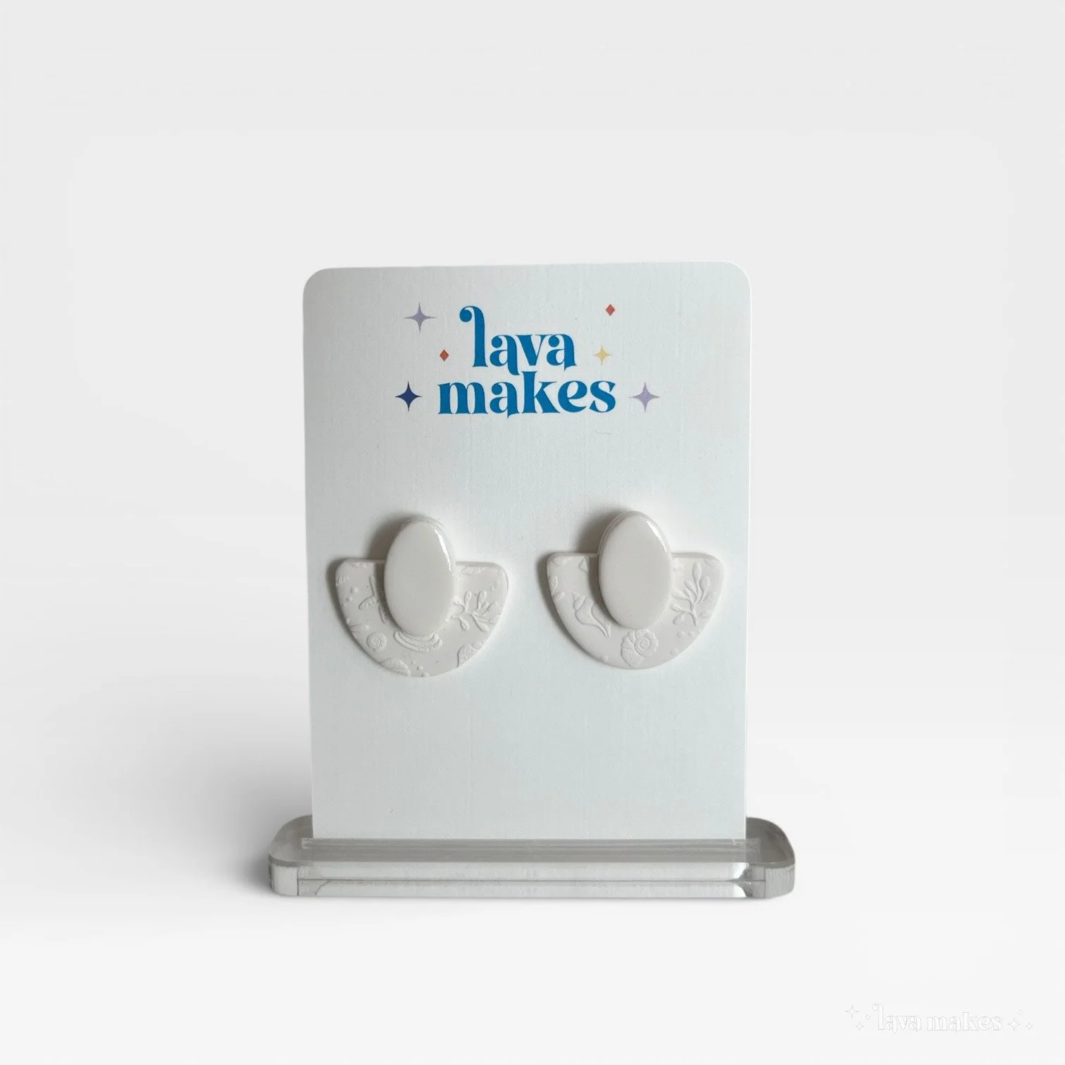 Soft Geo Semi Circle Oval Studs Textured in White