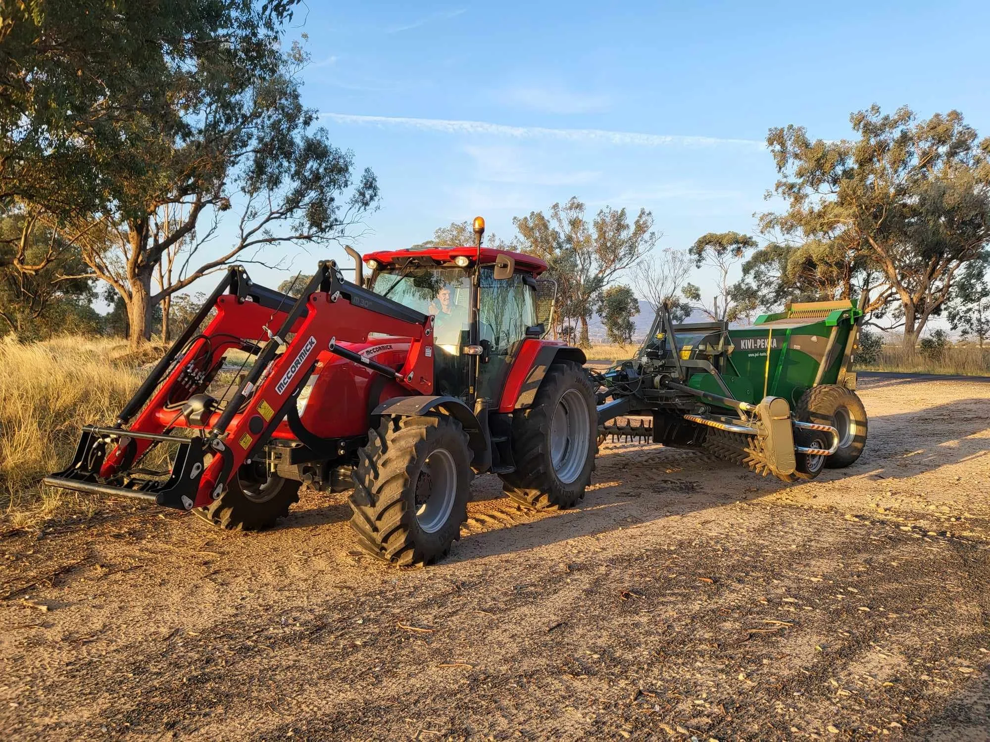 Matt Adams operating a KIVI-PEKKA stone picker on a contracting business in New South Wales.