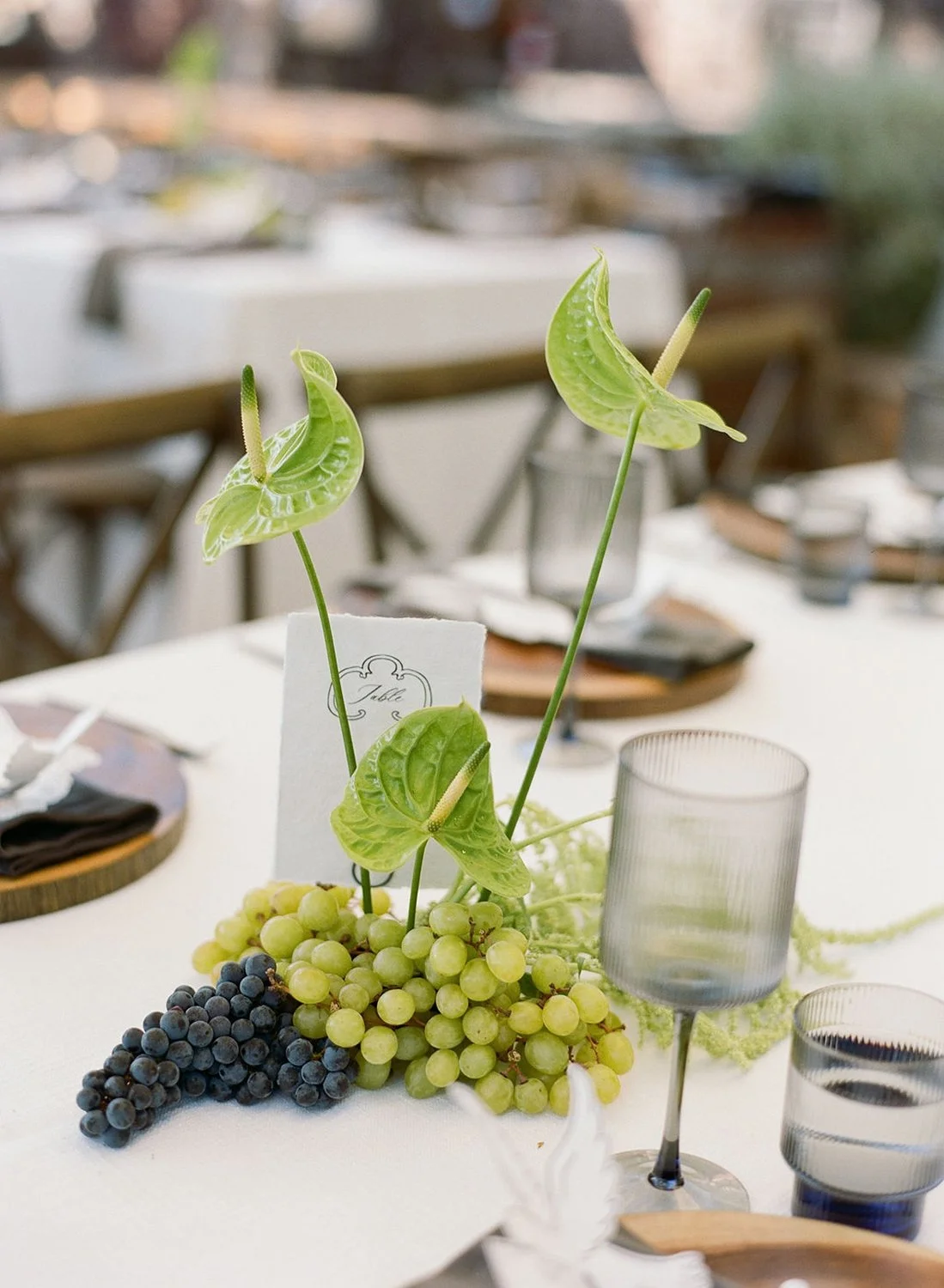 reception-wedding-banquet-tables-still-life-art-floral-design-napa-modern-anthuriums-grapes-amaranthus