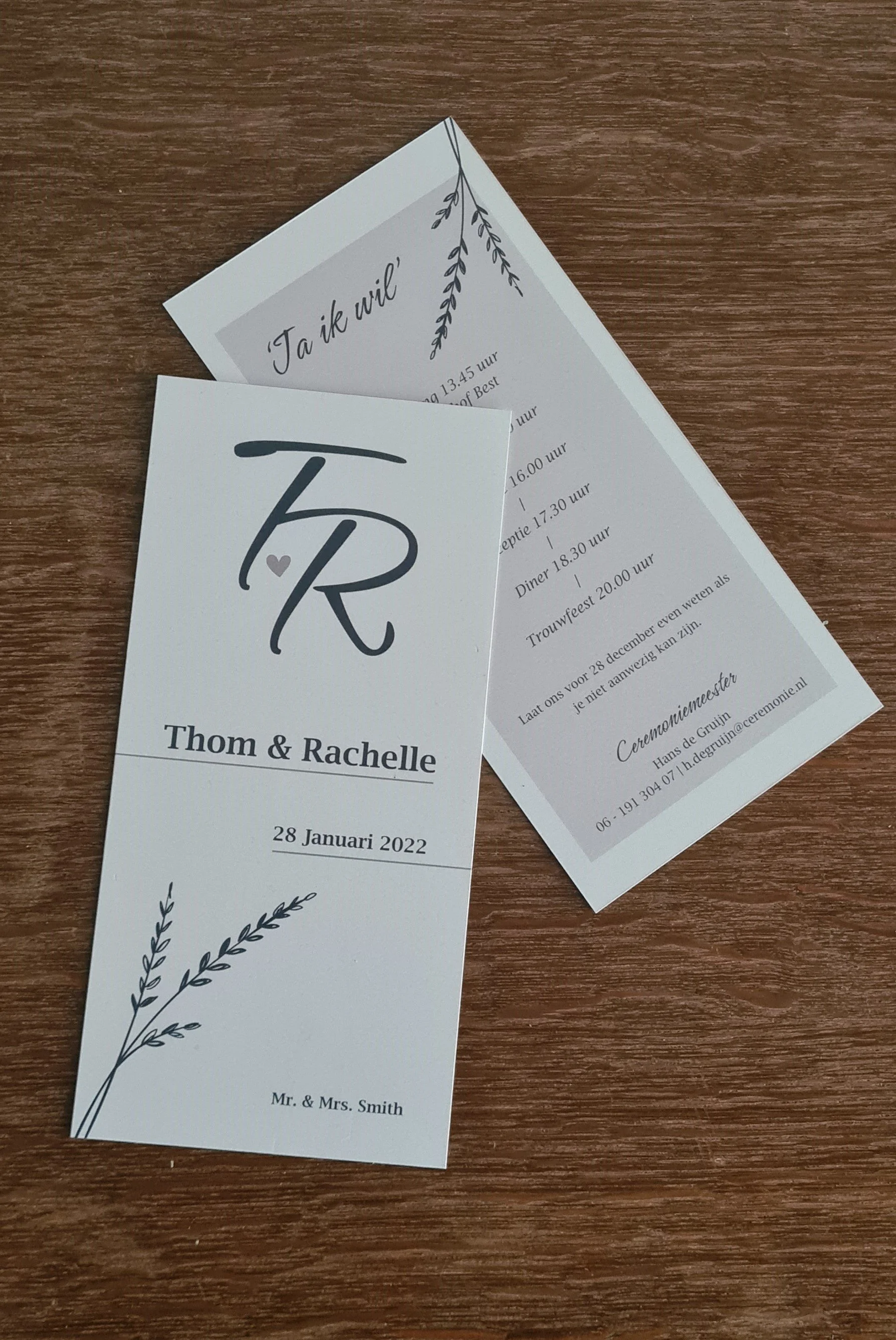 trouwkaart thom & rachelle
