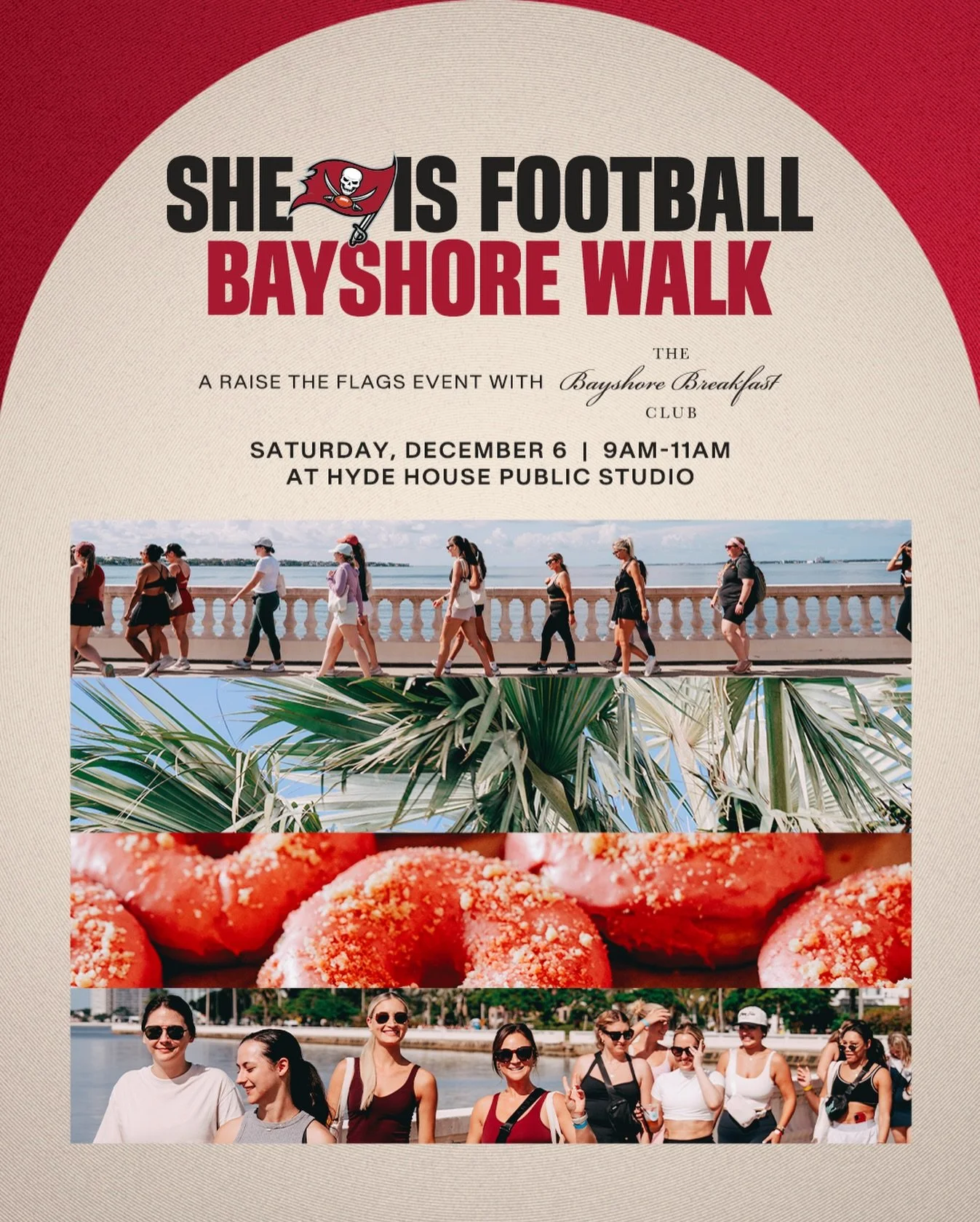 Hey girls we are back!!!!

🏈 JOIN US FOR SHE IS FOOTBALL BAYSHORE WALK with the @buccaneers 
Sat, Dec 6 ☀️ 9&ndash;11 AM
RSVP + waiver in bio

🍳 Complimentary breakfast at 9 AM provided by @ilovedailyeats , with the @hydehousepublicstudio coffee!

