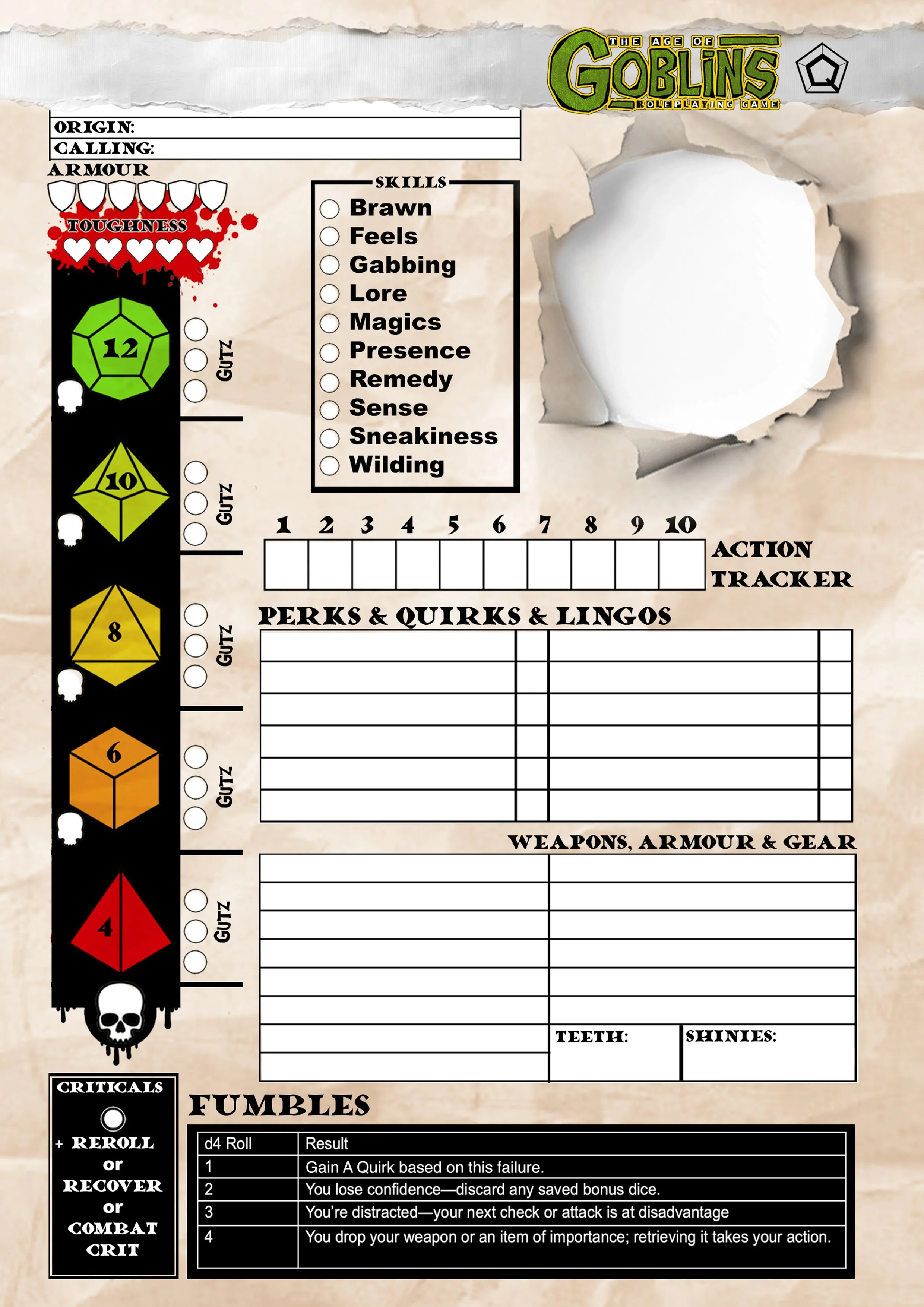 Age of goblins A4 character sheet (colour)
