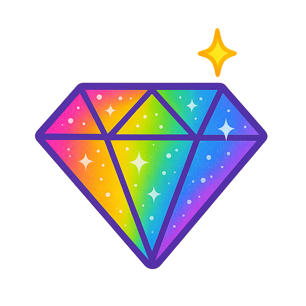 The twisted turtle glitter bar logo represented by a rainbow colored diamond with bright sparkles
