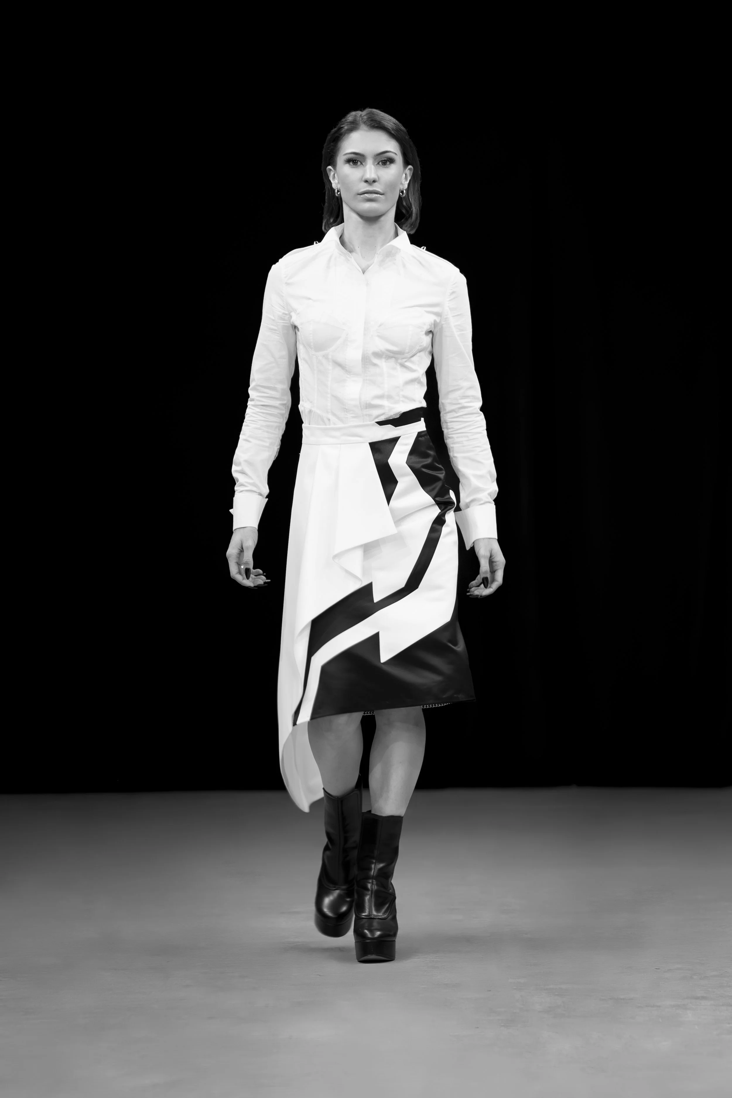 Pleat Corset Shirt & Palazuelo Caped Skirt Ensemble