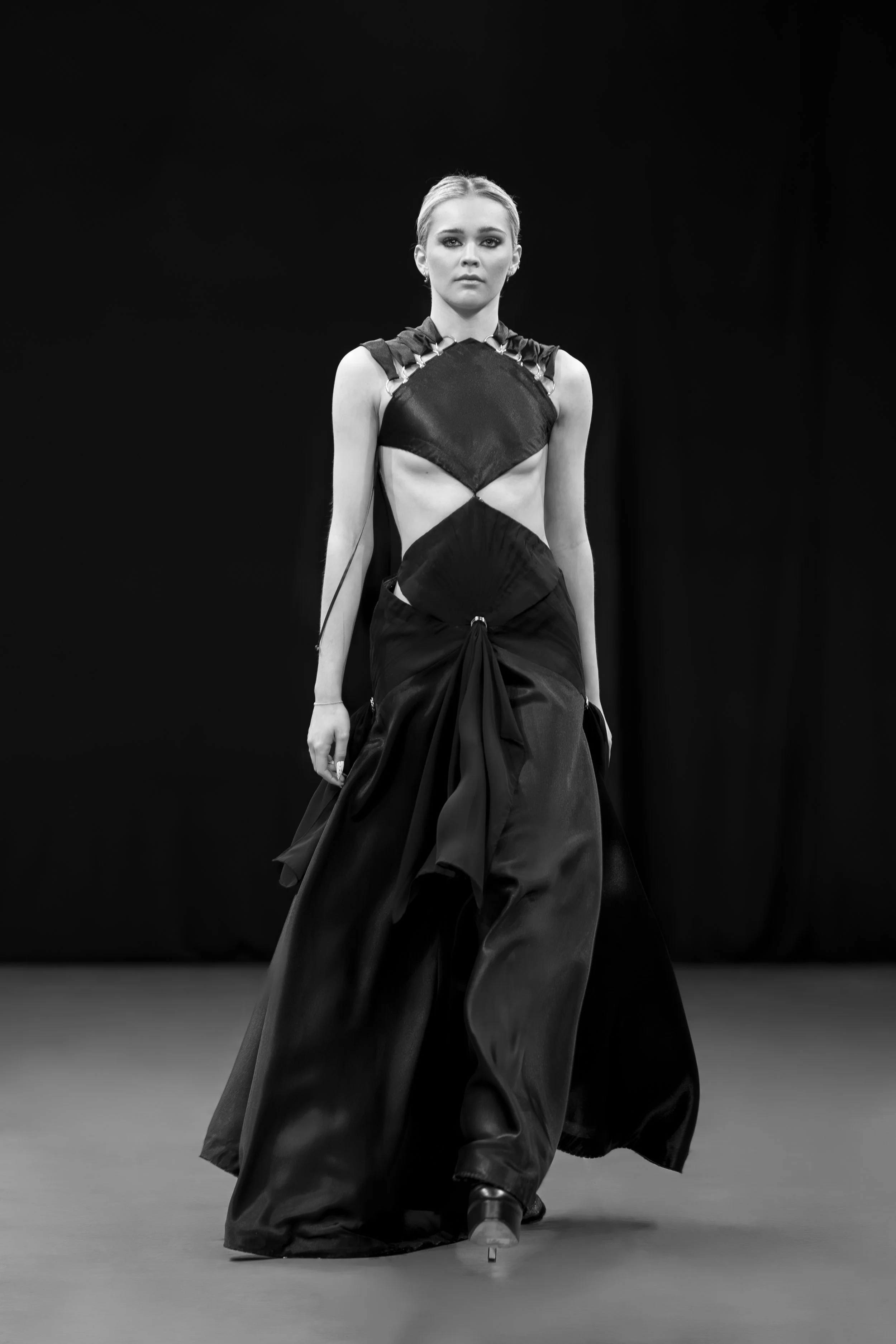 black bias cut silk dress inspired by Madeleine vionnet haute couture